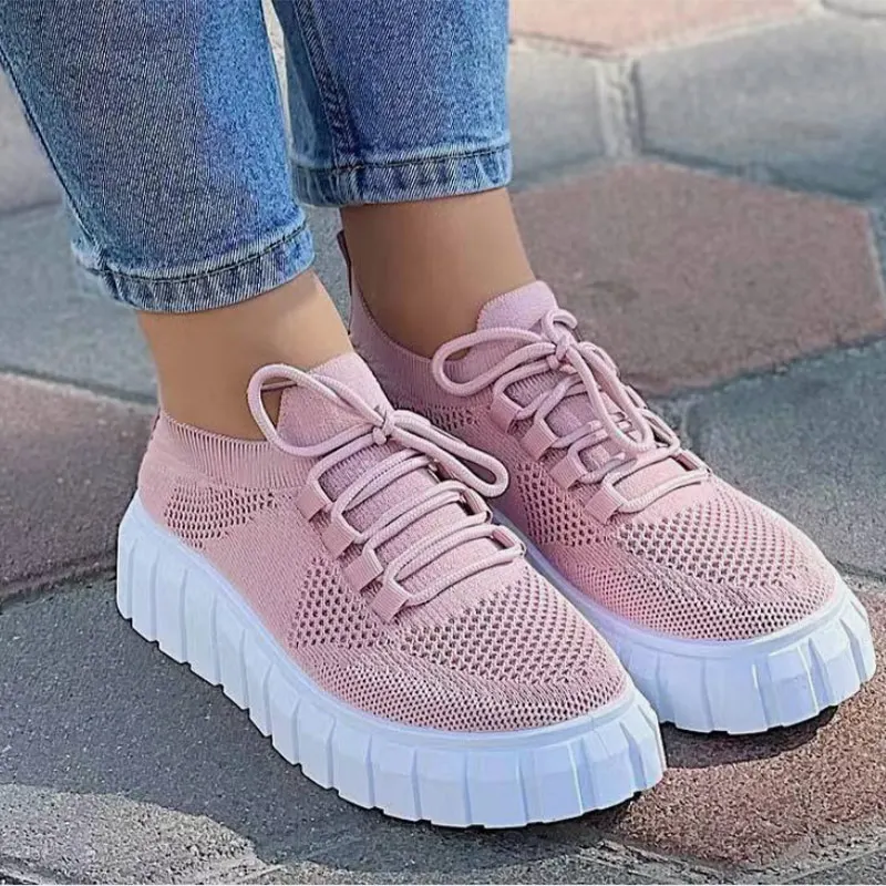 

Women Flats Ladies Sneaker Mesh Lace-up Walking shoes Female Plus Size Casual Comfortable Breathable Concise Vulcanized Shoes