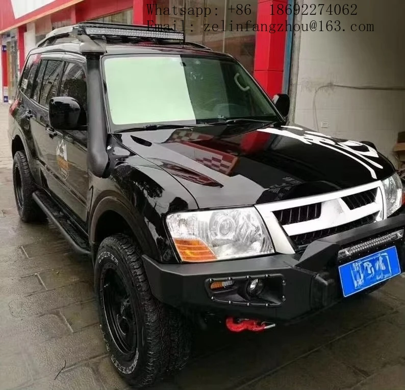 Фото Стальной передний бампер с вырезами под буксировочный крюк для Mitsubishi Pajero Montero V60 V70 V73 V77, внедорожный, усиленный. №3