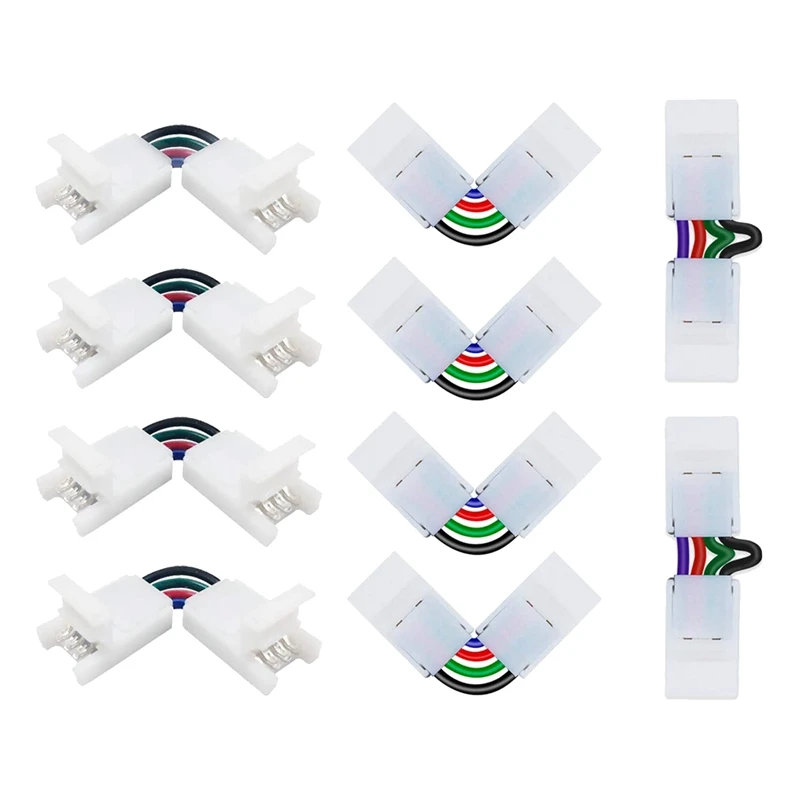 

L Shape 4-Pin LED Strip Connectors Angle Adjustable(90-180 Degrees) for 10mm Width 5050 RGB LED Strip Lights(10 Pcs)