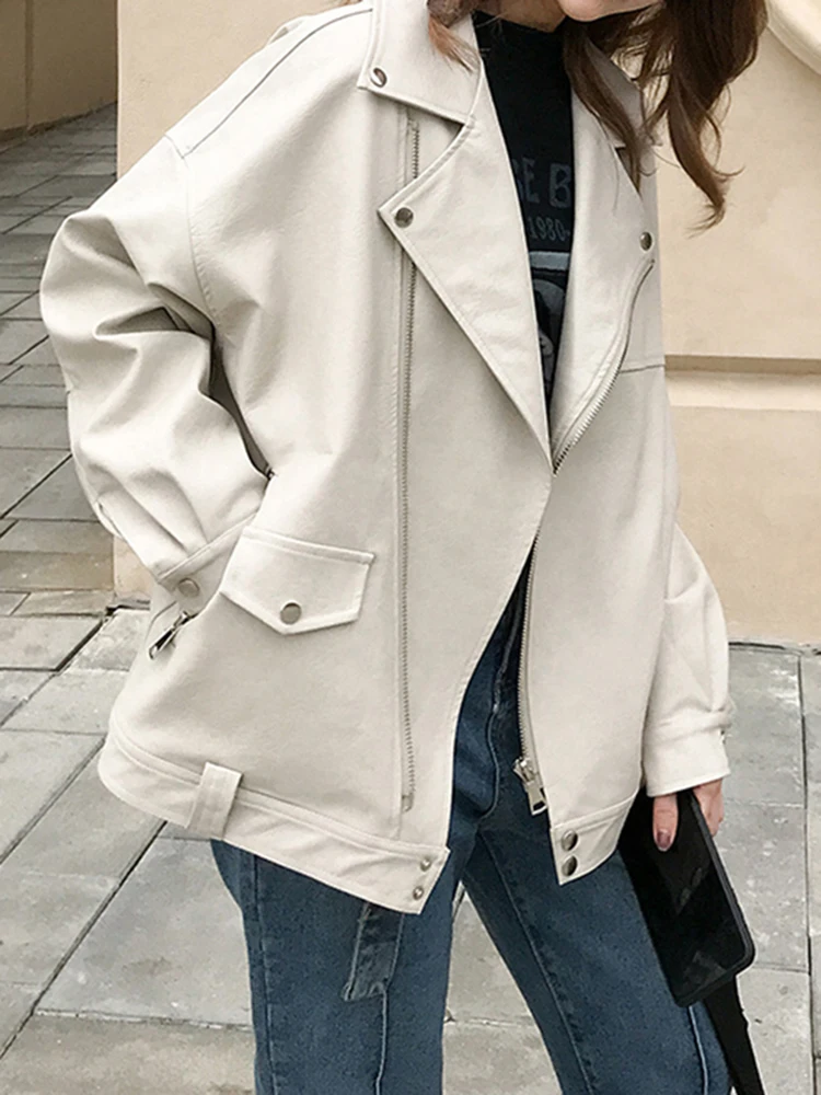 Faux Leather Jacket Women Casual PU Loose Motorcycle Jackets Female Streetwear Oversized Coat Korean Chic Spring Leather Jacket