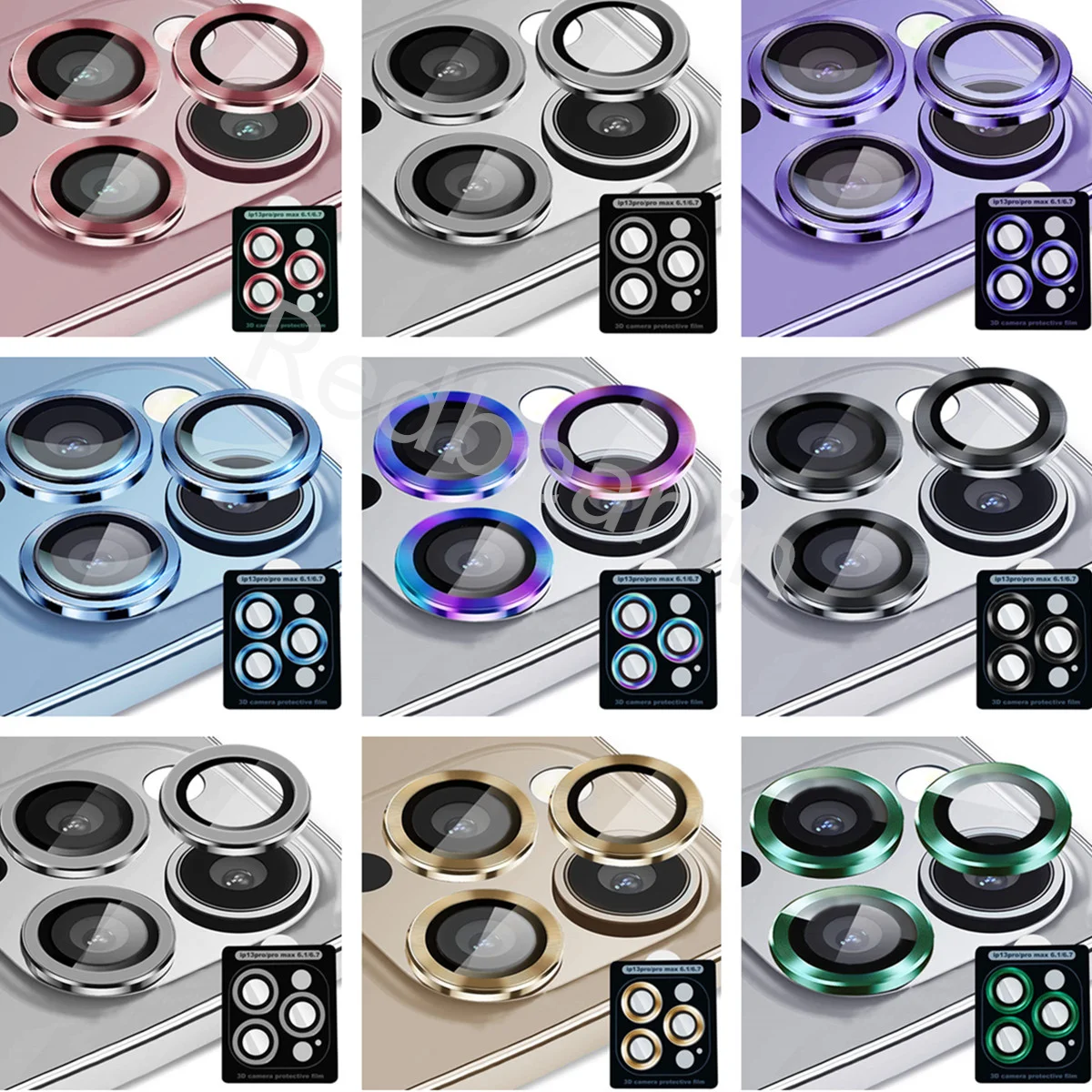 

20pcs Colorful Camera Lens Tempered Glass Protector Cover On For Iphone 15 12 11 13 14 Pro max 14 Pro 14 15 plus