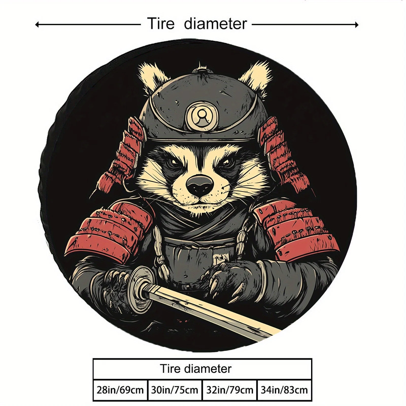 Фото Чехол для шин Samurai Raccoon — бронированный стиль в стиле ретро, незаменимый для приключений на свежем воздухе, подходит для 28/30/32/34 дюймов, автомобильные аксессуары Raccoon №2