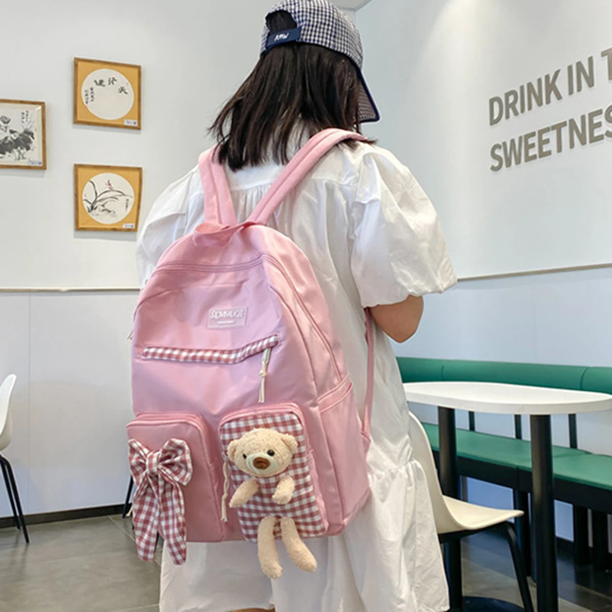 

Japanese Kawaii Bow Tie Bear Backpack For Teen Girls Fashion Cute Zipper Students School Bag Women Solid Casual Bookbag Mochilas