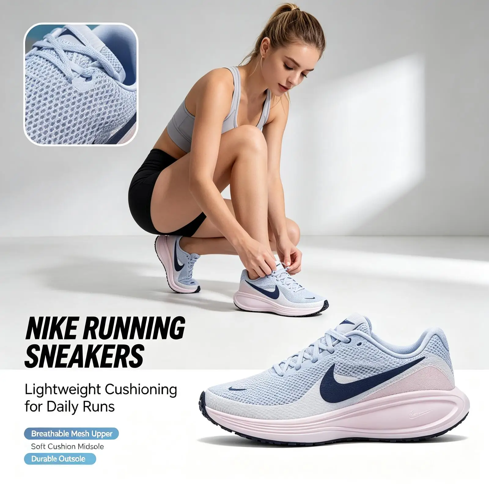 Фото Кроссовки Nike 2026: Новые Оригинальные Женские Беговые Кроссовки Бело-Сине-Розовые с Дышащей Сеткой, Амортизирующей Промежуточной Подошвой и Прочной Нескользящей Подошвой №2
