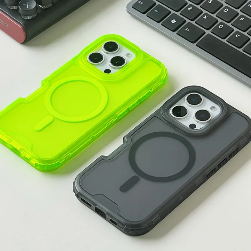 Неоновый полупрозрачный чехол MagSafe с беспроводной зарядкой для iPhone 16 Pro 15 14 13 Max