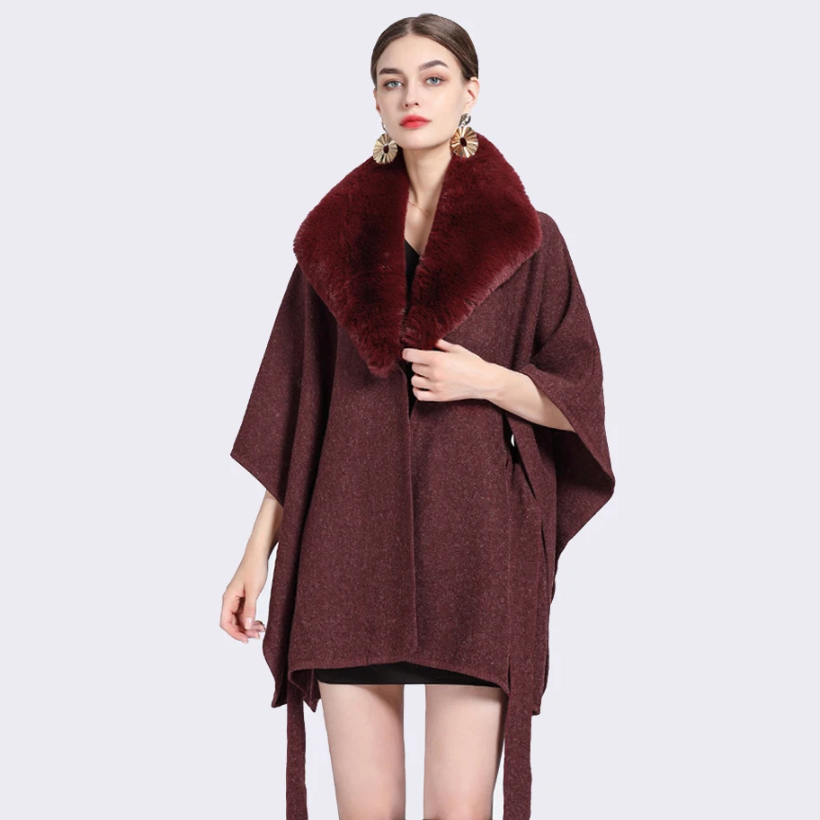 Модное кашемировое пальто-накидка из искусственного меха кролика Рекс большая