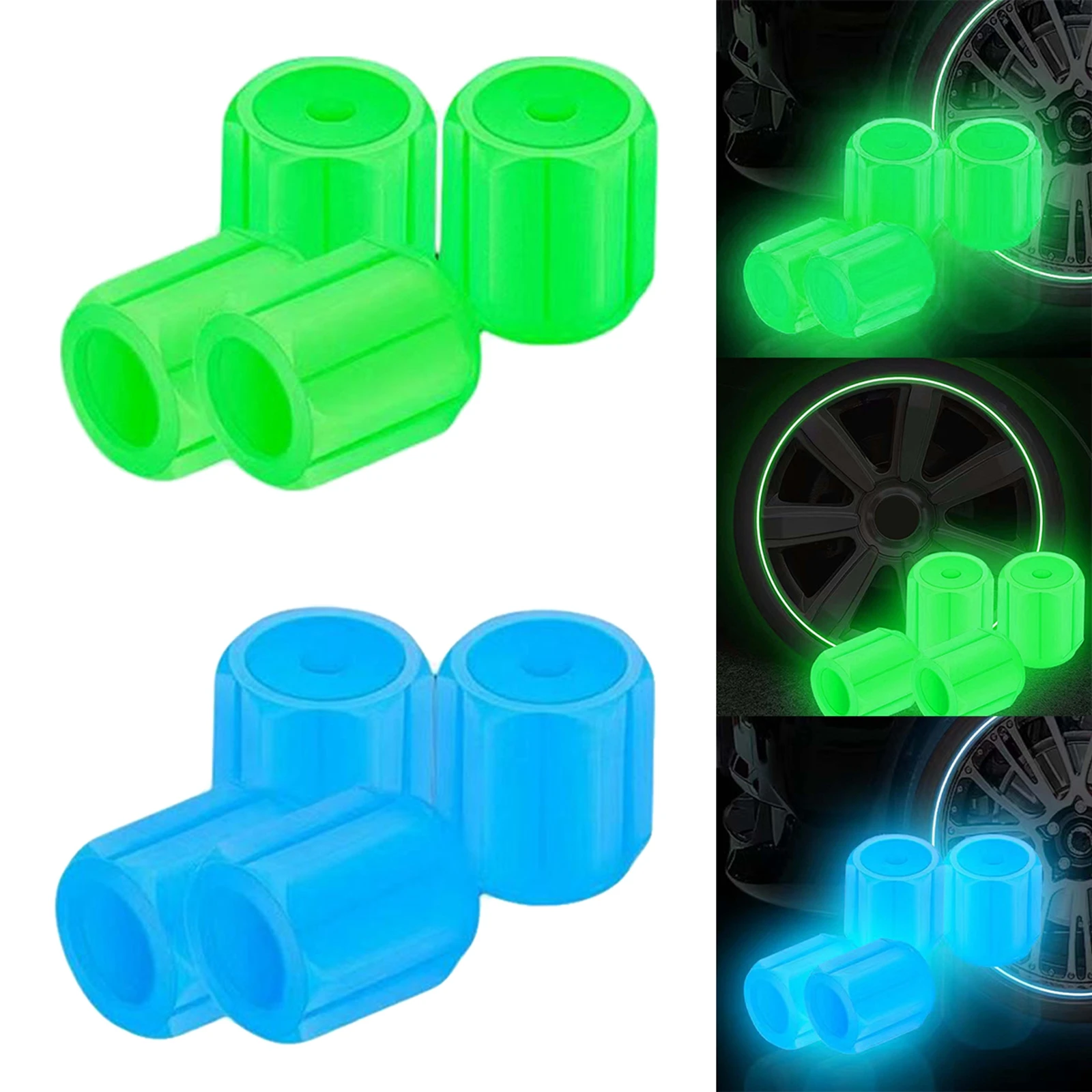 

4Pcs Car Tire Valve Caps Luminous Auto Wheel Valve Stem Cap Tire Air Valves Stem Caps Glow The Dark for Vehicles Truck Bike