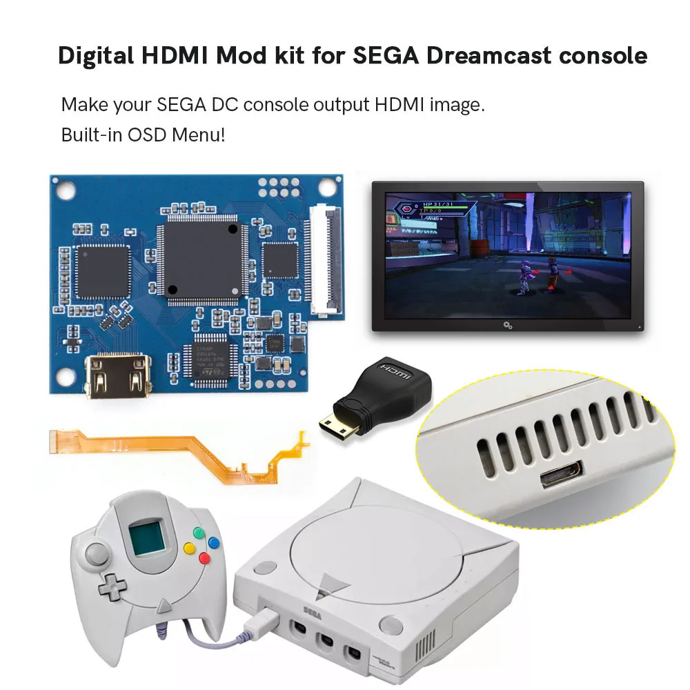 Hispeedido 1080P Sega DC Digital HDMI MOD Kit SEGA внутренний TV Mod для консоли Dreamcast