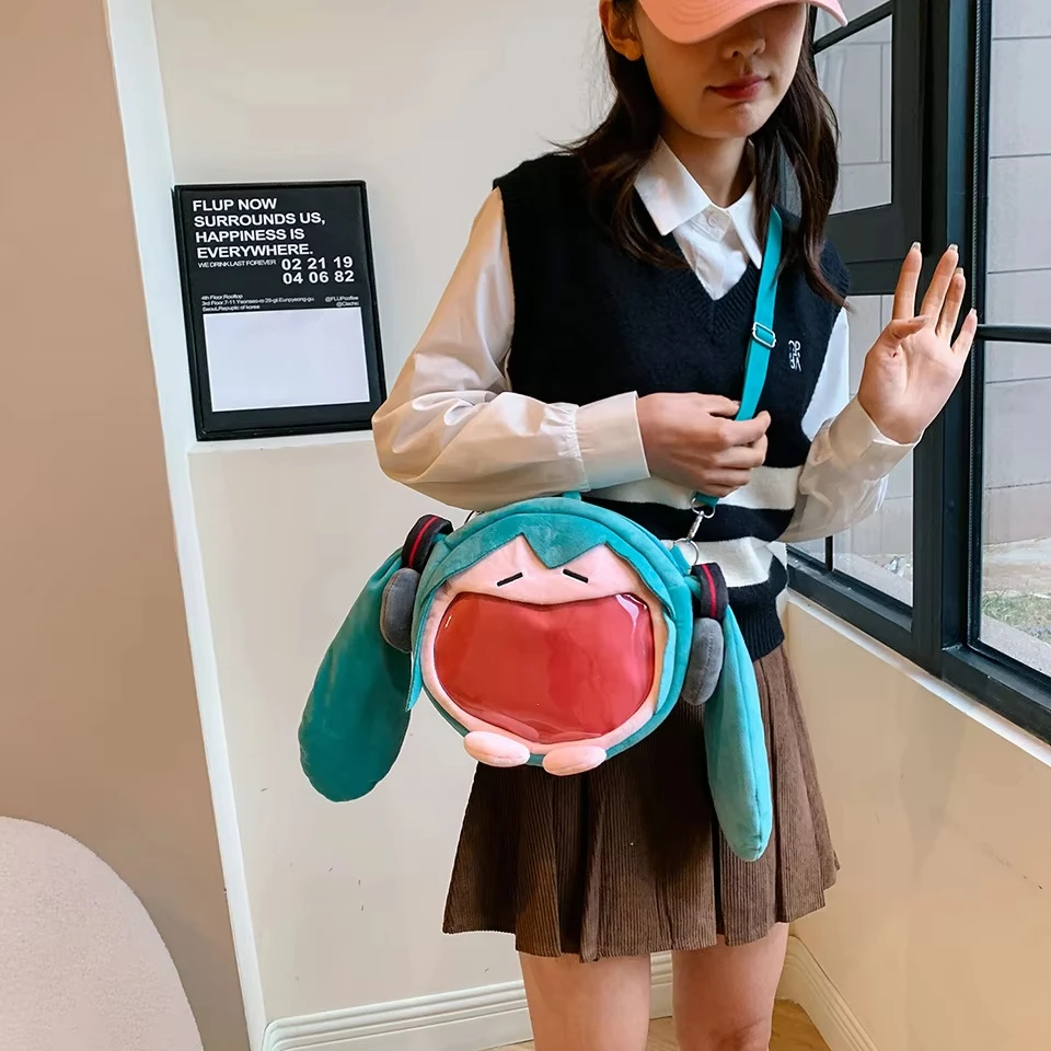 Фото Рюкзак Hatsune Miku Figure Itabag, плюшевая сумка на плечо, милая мультяшная модель, диагональные прозрачные сумки через плечо, школьные сумки для девочек №4