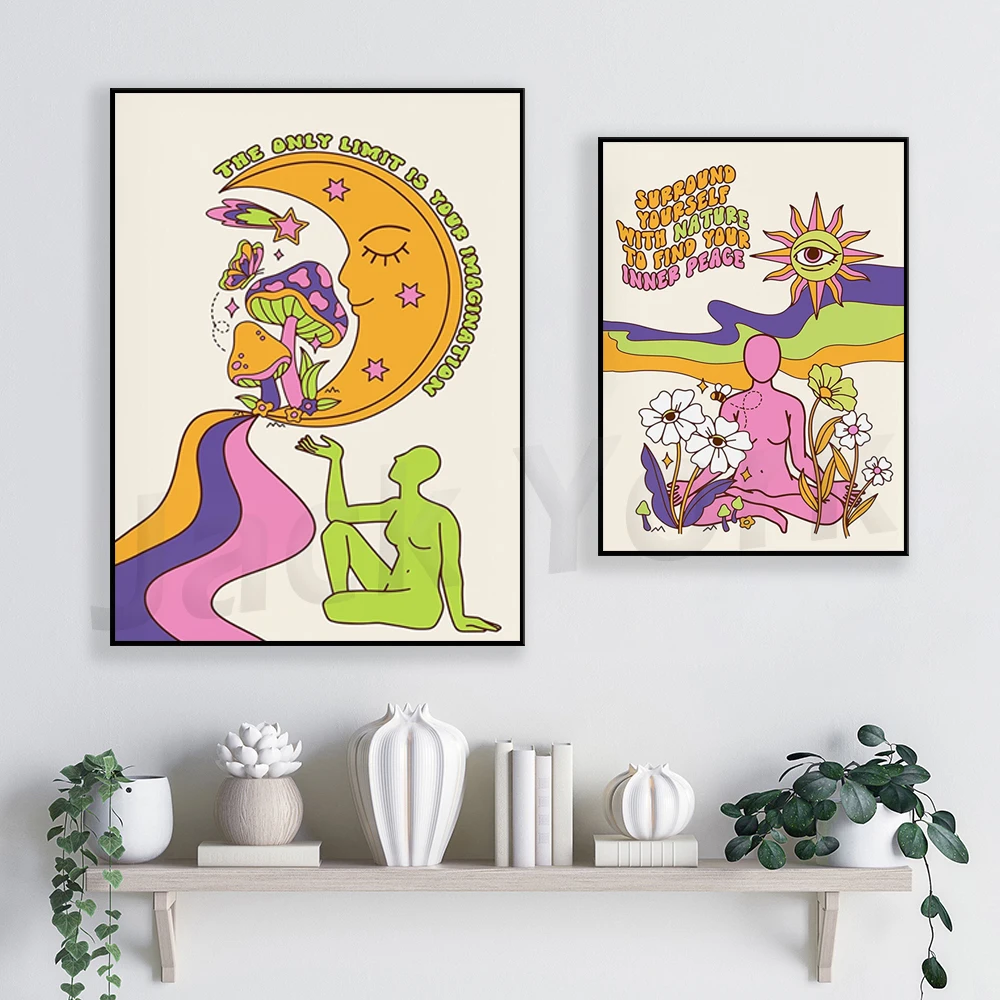 Психоделический внутренний принт мира — сюрреалистический стильный ретро-хиппи