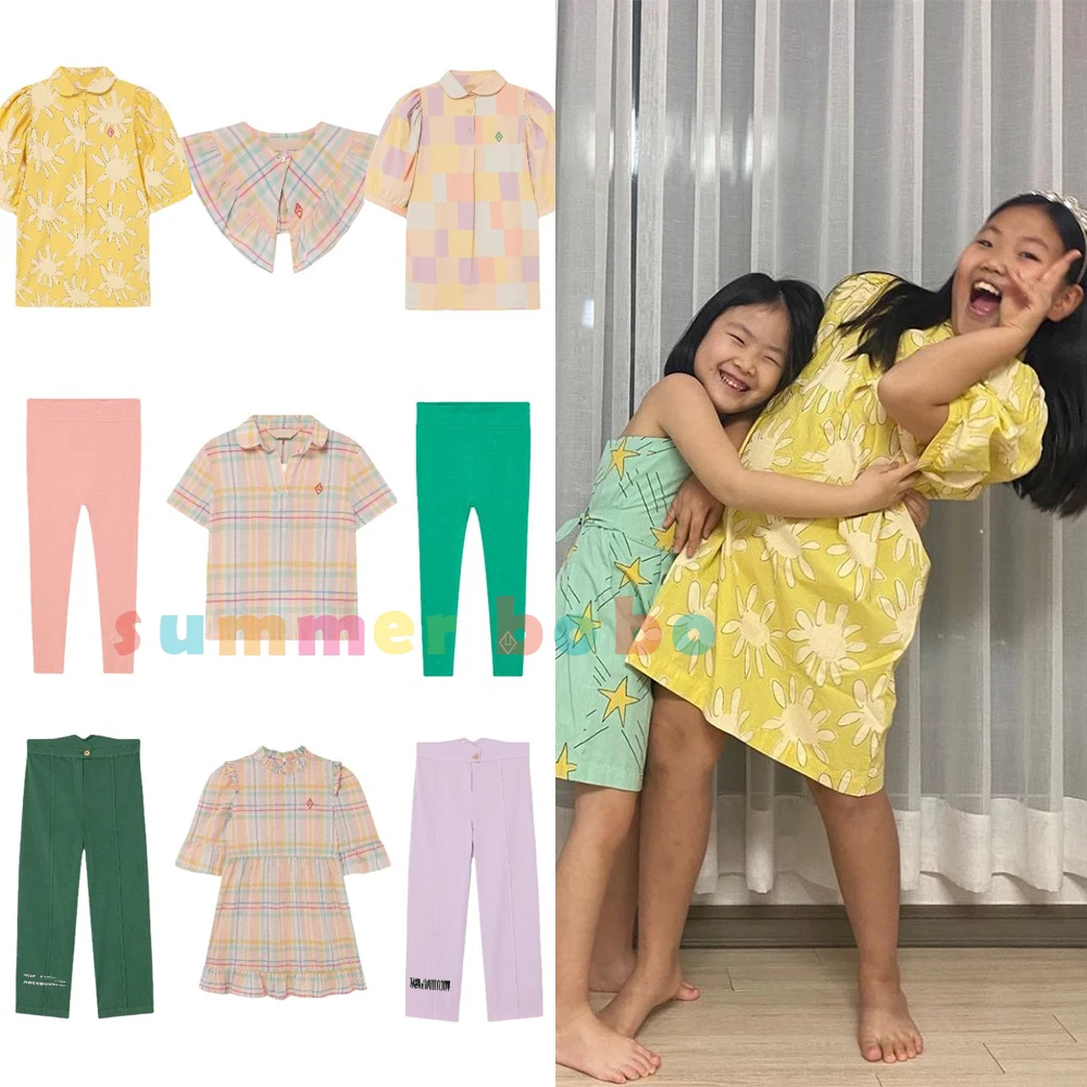 Sommer Bobo Tao Kinder Mädchen Kleid Frühling 2022 Neue Baby Rosa Plaid Kleid Hosen Leggings Designer Marke Kinder Kleider für mädchen