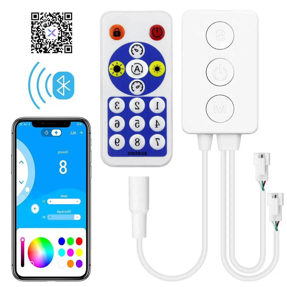 

SP601E WS2811 WS2812B Music Controller Built In Mic Dual Signal Addressable Pixels LED RGB Strip Light IOS/Android App DC5V-24V
