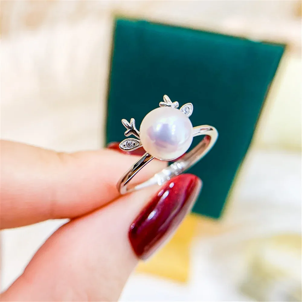 Твердое кольцо из стерлингового серебра S925 с жемчугом для женщин регулируемое