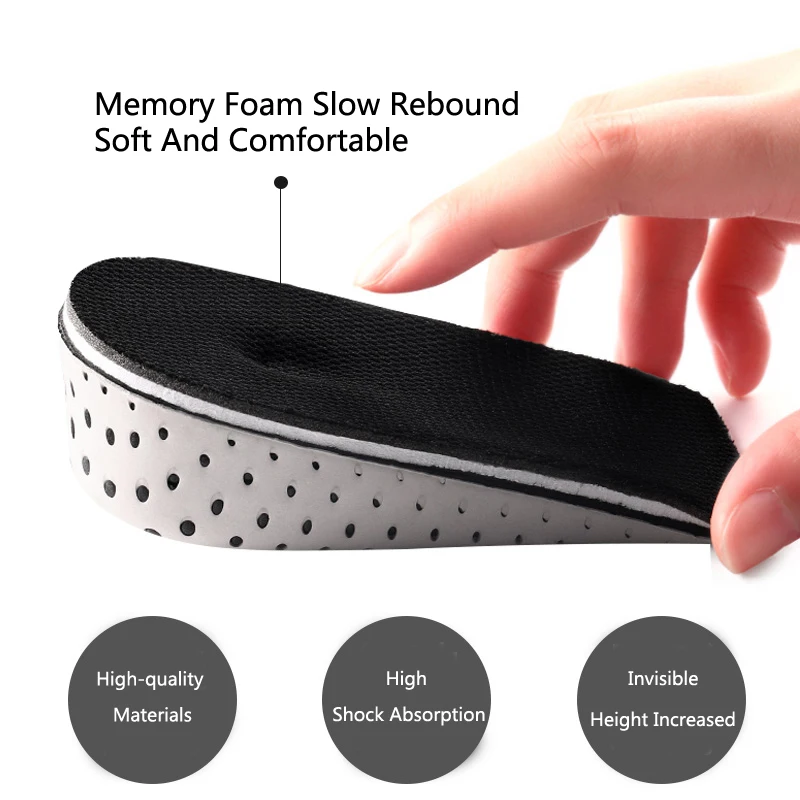 Height Increase Insoles for Men Women Shoes EVA Memory Foam Heel Lift Inserts Taller Shoe Breathable Cushion Heightening Insole
