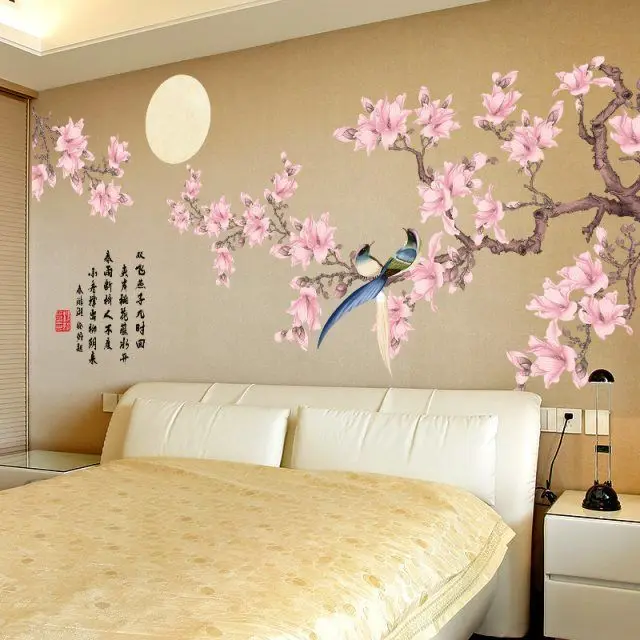 2022 New Chinese Style Landscape Wall Sticker Flower Ginkgo Home Office Decor Art Vinyl Decal Living Room Wallpaper | Дом и сад