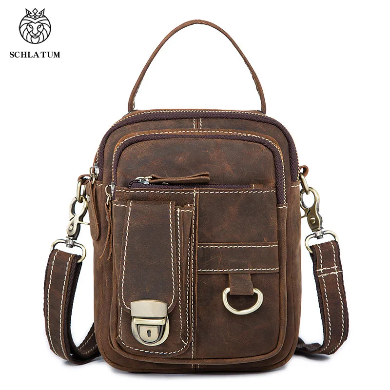 

SCHLATUM Genuine Leather Crossbody Bag Crazy Horse Leather Men's Shoulder Bag Vintage Messenger Bags Men Handbags Travel Causal