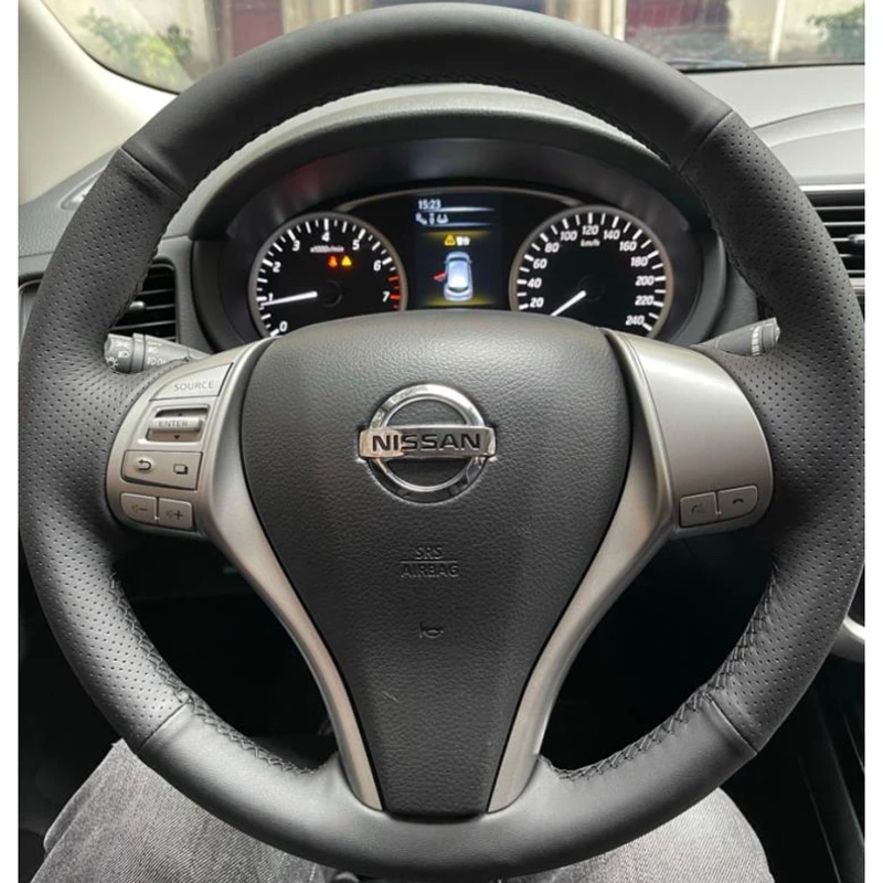 

Ручное сшитое черное кожаное покрытие рулевого колеса автомобиля из микрофибры для Nissan Teana 2013-2018 Altima 2013-2018 X-Trail 2014-2017