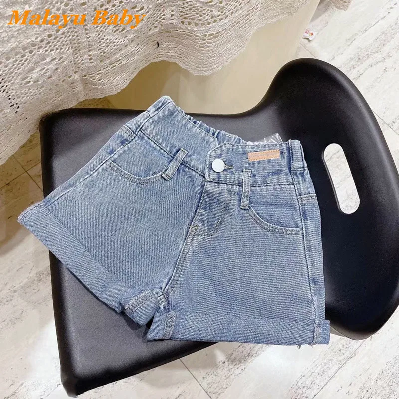 

MALAYU BABY Fashion Kids Girls Denim Shorts 2022 Summer New Cute Toddler Jeans Bottoms Outfit For Teenager Child Clothing 2-10 Y