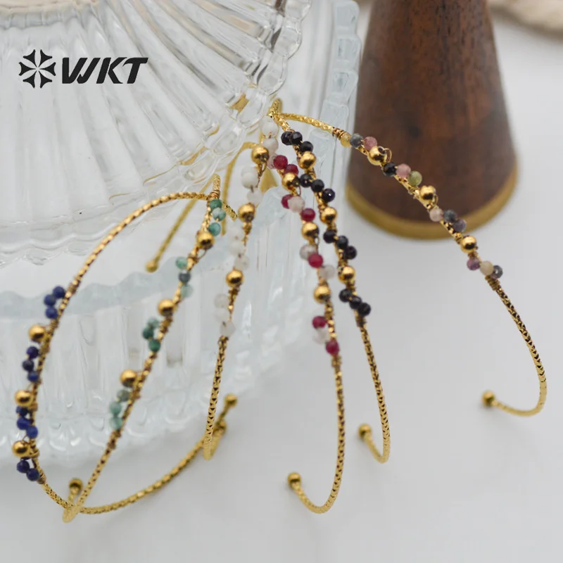 

WT-REB022 WKT French hand-made natural stone bracelet stainless steel light luxury tied ball C-shaped opening adjustable niche