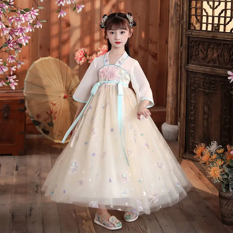 

Children's Cute Embroidered Dress Costume Hanfu Chinese Princess Dress Japanese and Korean Childrens Costumes Girls Tang 2-12T