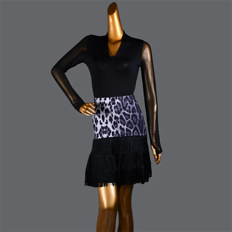 

Lady Modern Dance Skirts Buttocks High Waist Fringed Skirt Leopard Print Women Latin Dance Costumes Dancewear Performance Wear