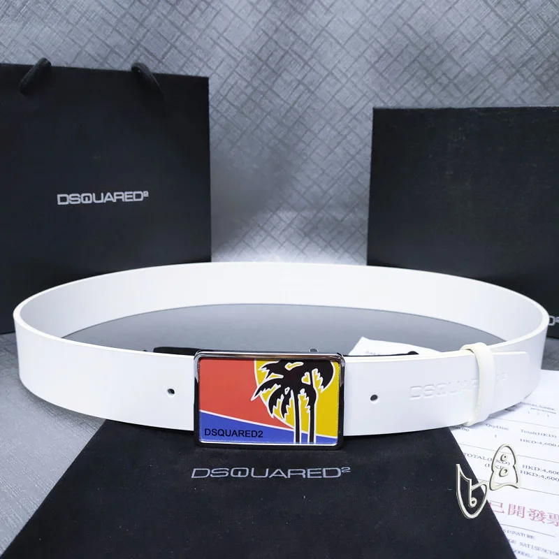 

2022 New Dsquared2 Tree Patchwork Genuine Leather Belts Men's Brand Male Waistband Mapel Leaf Metal Buckle Colourful Belt