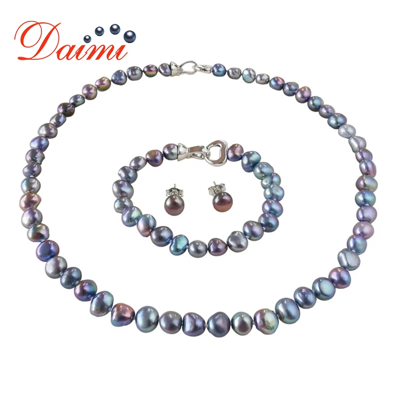 

Ожерелье/браслет/серьги DAIMI для женщин с пресноводным жемчугом в стиле барокко, 8-9 мм, милый черный/розовый/фиолетовый жемчуг