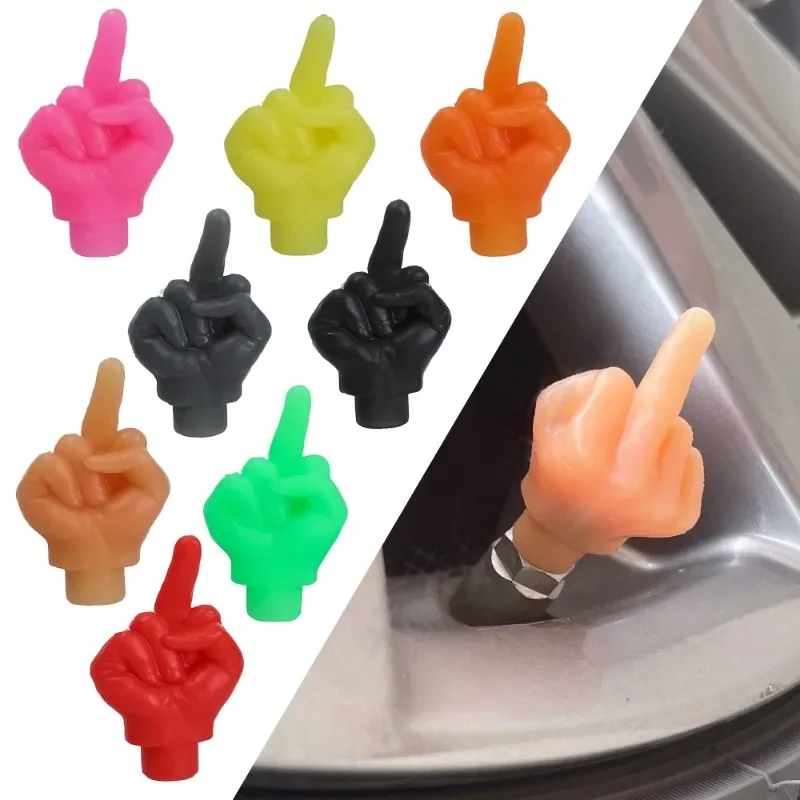 

Car Tire Valve Cap Middle Finger Personality Decor Wheel Nozzle Dustproof Waterproof Tyre Valve Stem Caps Accessories