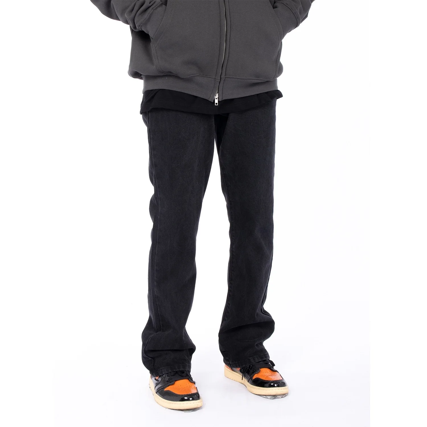 American High Street Heavy Industry Flame Skull Embroidery Jeans Men and Women Fashion Brand Ruffian Shuai Slim Flare Pants