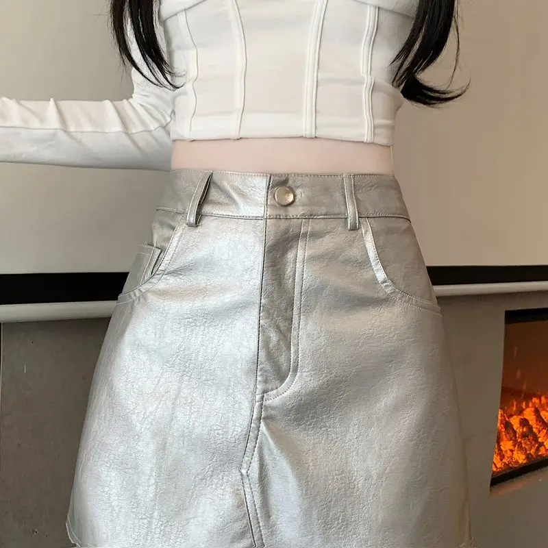 2024 женская модная мини-юбка с передними карманами и блестками винтажная