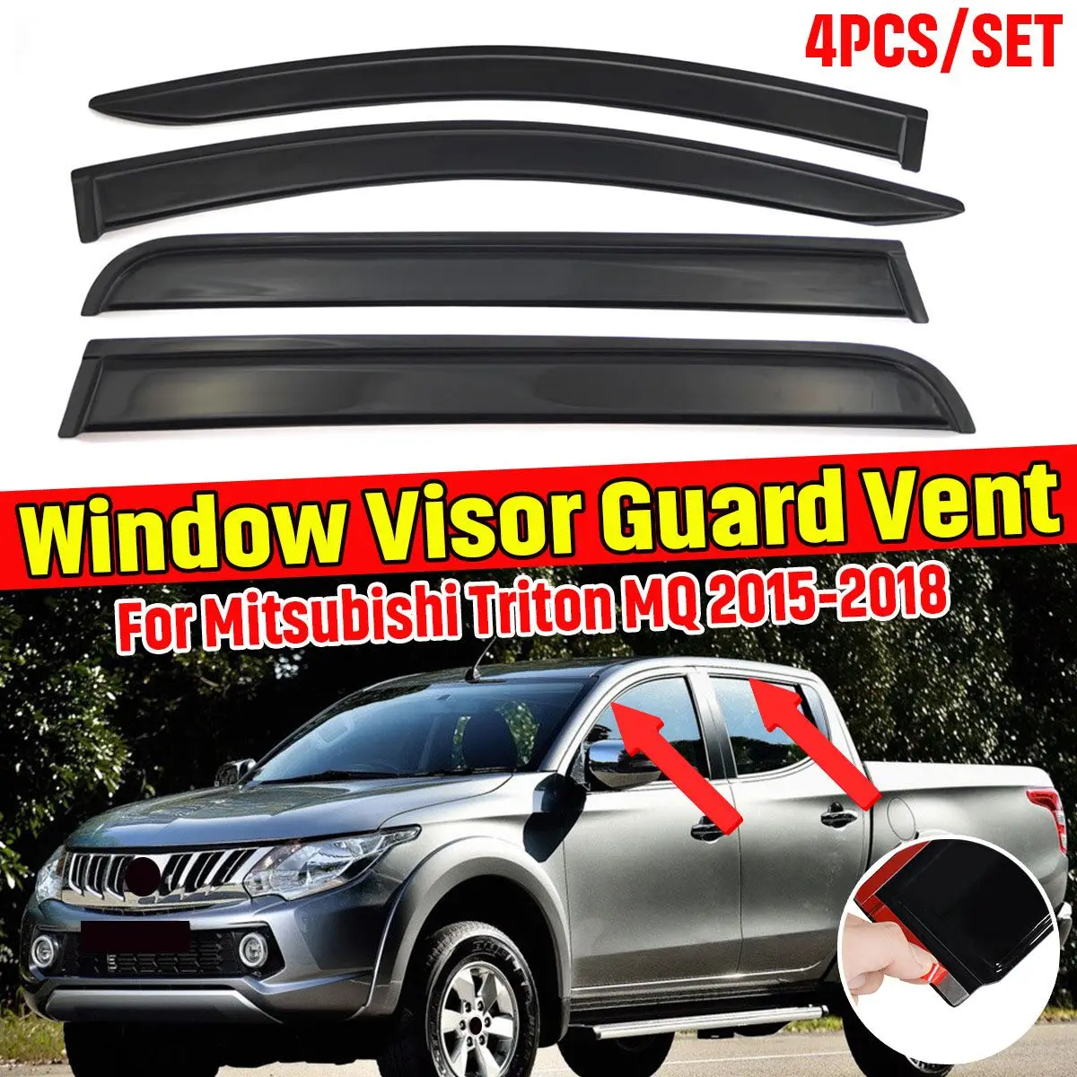 

High Quality Side Window Deflector Window Visor Vent Sun Shade For Mitsubishi Triton MQ 2015-2018 Wind Shields Sun Rain Guard