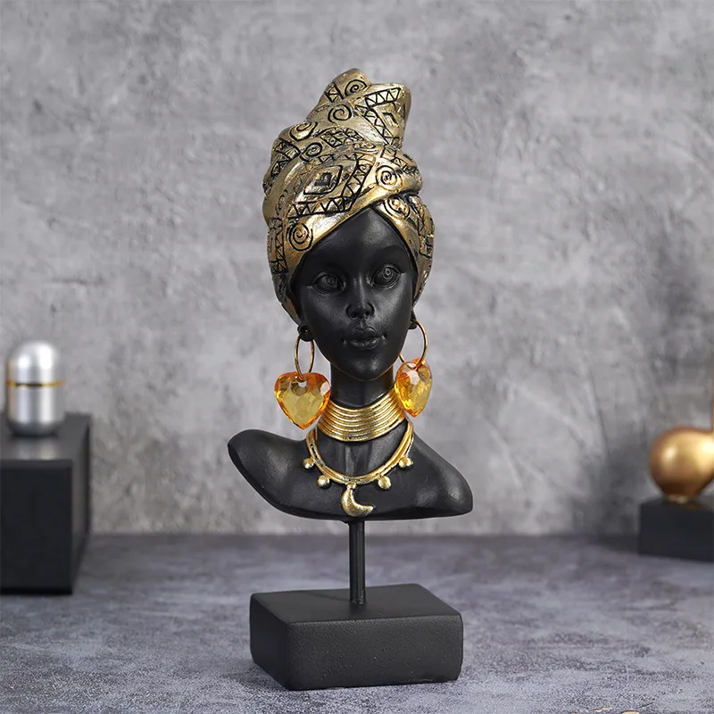 

Black Female Portrait Decoration Modern Resin Crafts Creative Furniture Desk Decoration Metal Figure Living Room Decoration