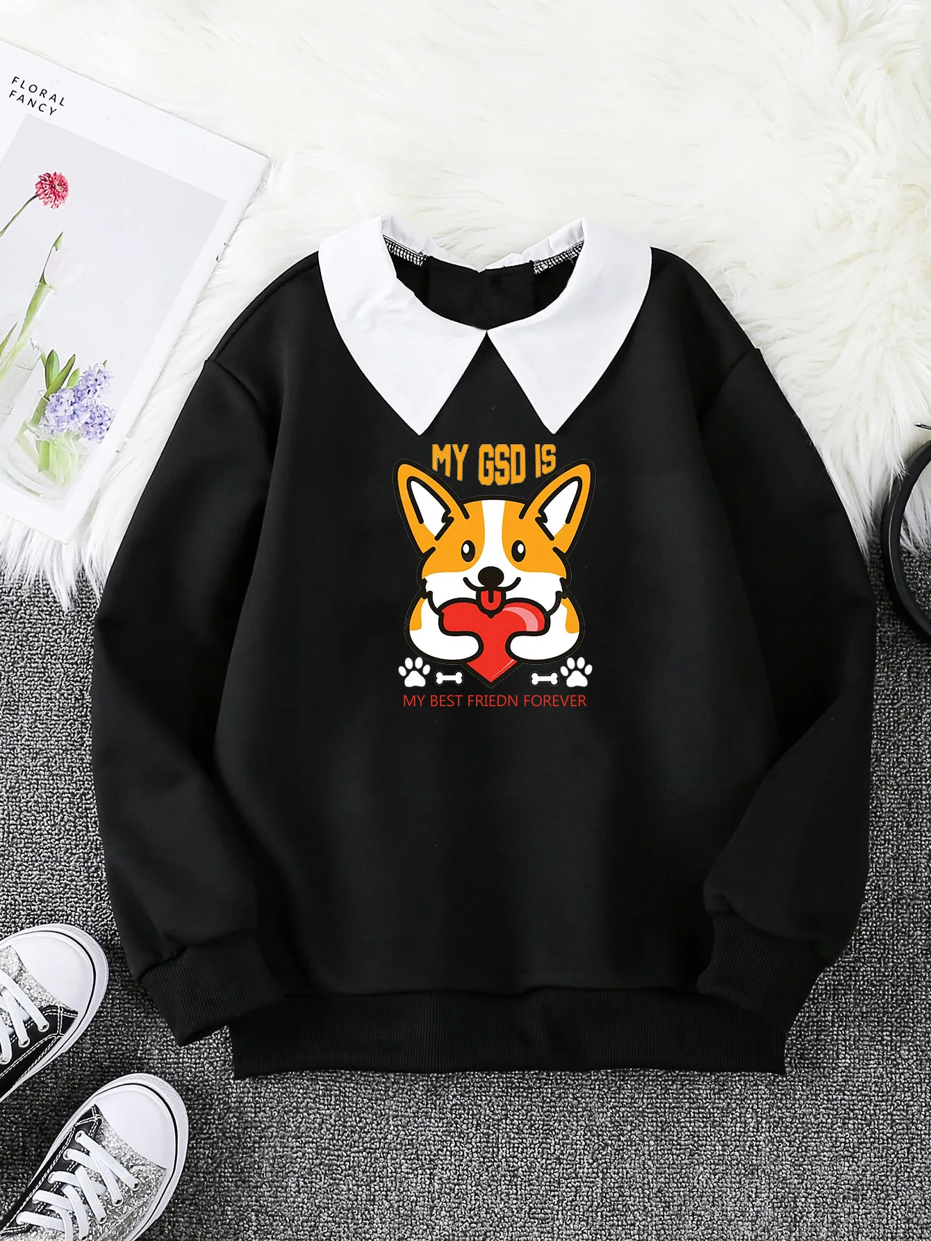 Kawaii Corgi Forever Friends Print Sweatshirts