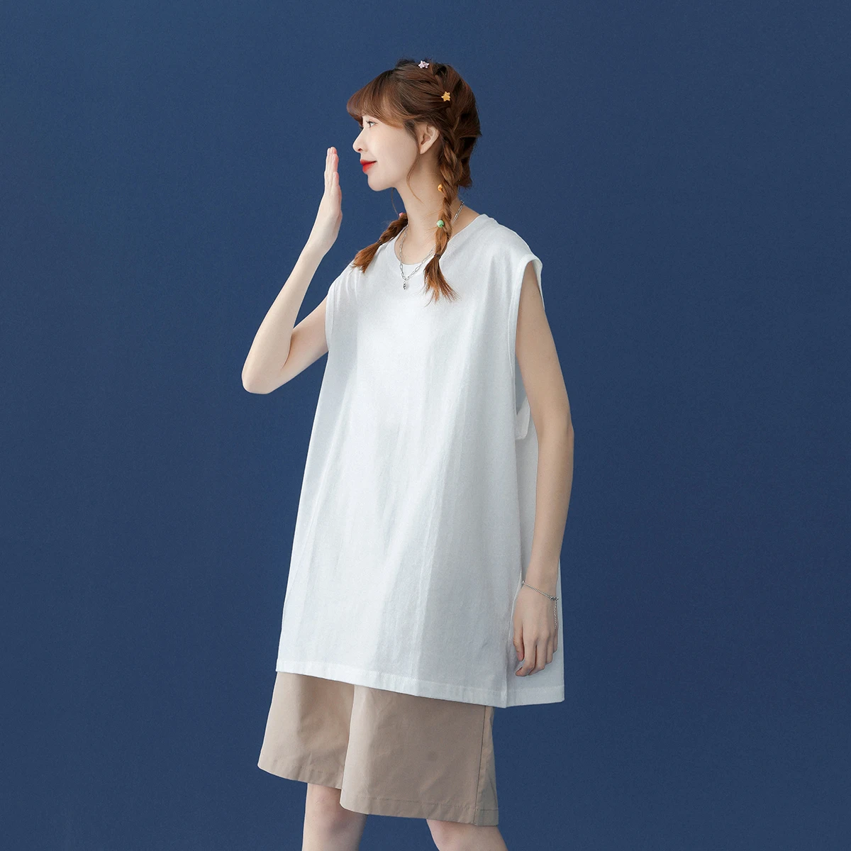 Женская футболка без рукавов из чистого хлопка Новинка лета 2023 жилет верхняя