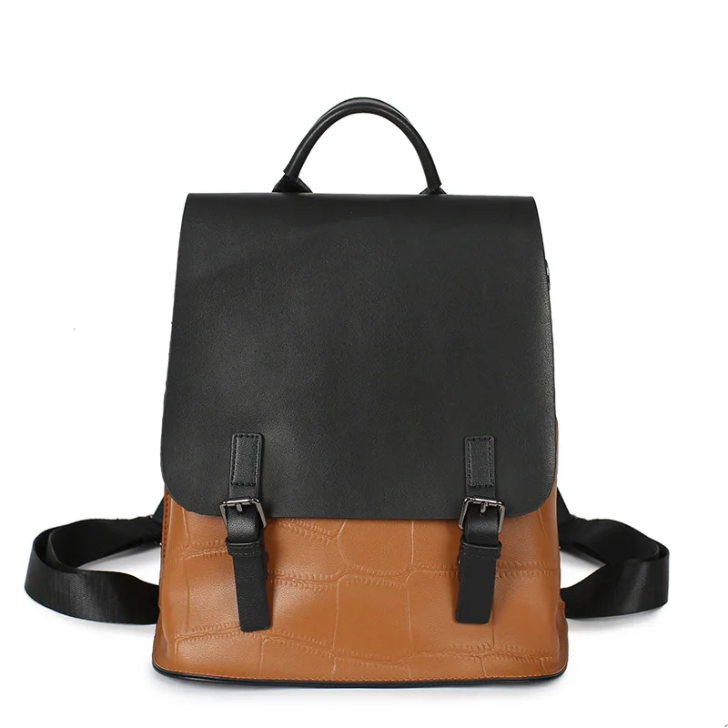 Backpack Women's Genuine Leather Color Matching Cow Leather Women's Bag Simple Backpack Women's Schoolbag