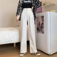 woman black straight jeans high waist trousers wide leg denim white streetwear vintage fashion denims straight long pants