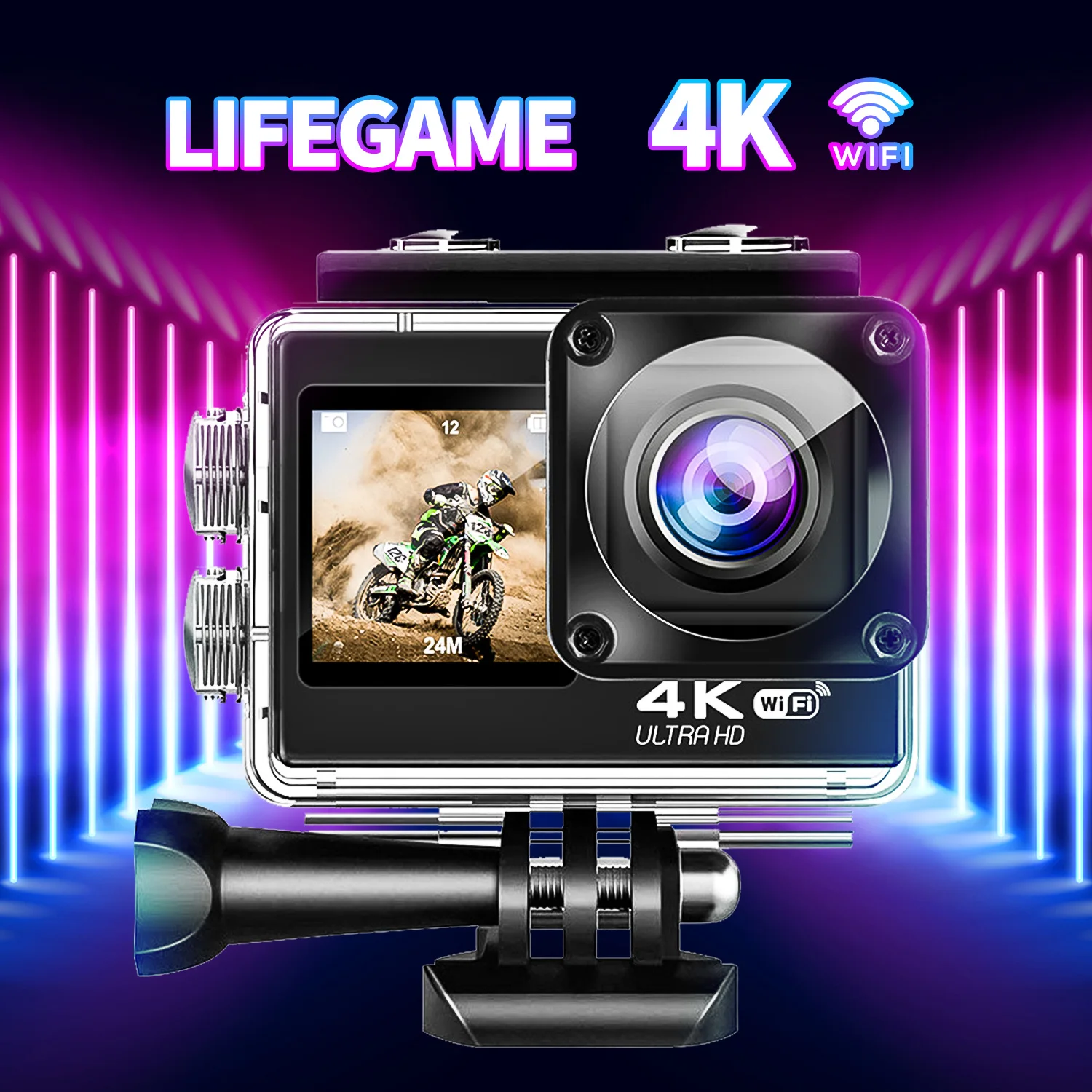 

2.0 Touch LCD Action Camera 4K 60FPS 24MP EIS Dual Screen Wi-Fi 170D 30m Waterproof Remote Control 4X Zoom Go Sports Pro Cam