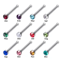 12pcs 20g bone shape nose studs birthstone cz gem nose ring pin stainless steel nose piercings for women girls new body jewelry