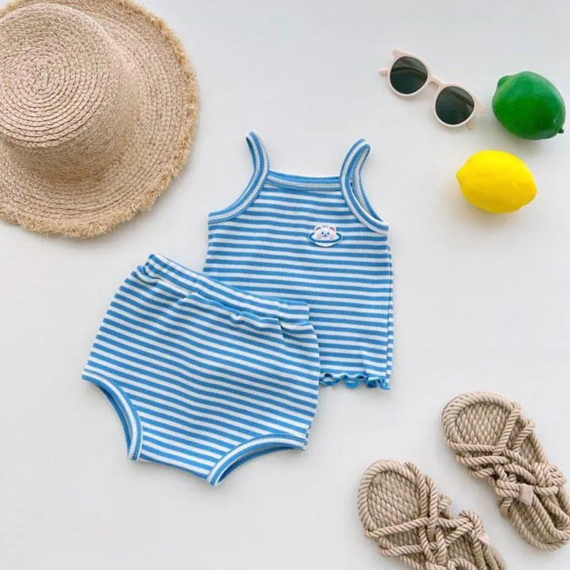 RiniLucia Baby Boys Girls Summer Clothes For Babies Sleeveless Halter Tops +Short Pants For Kids Outfit Clothes Casual Tracksuit