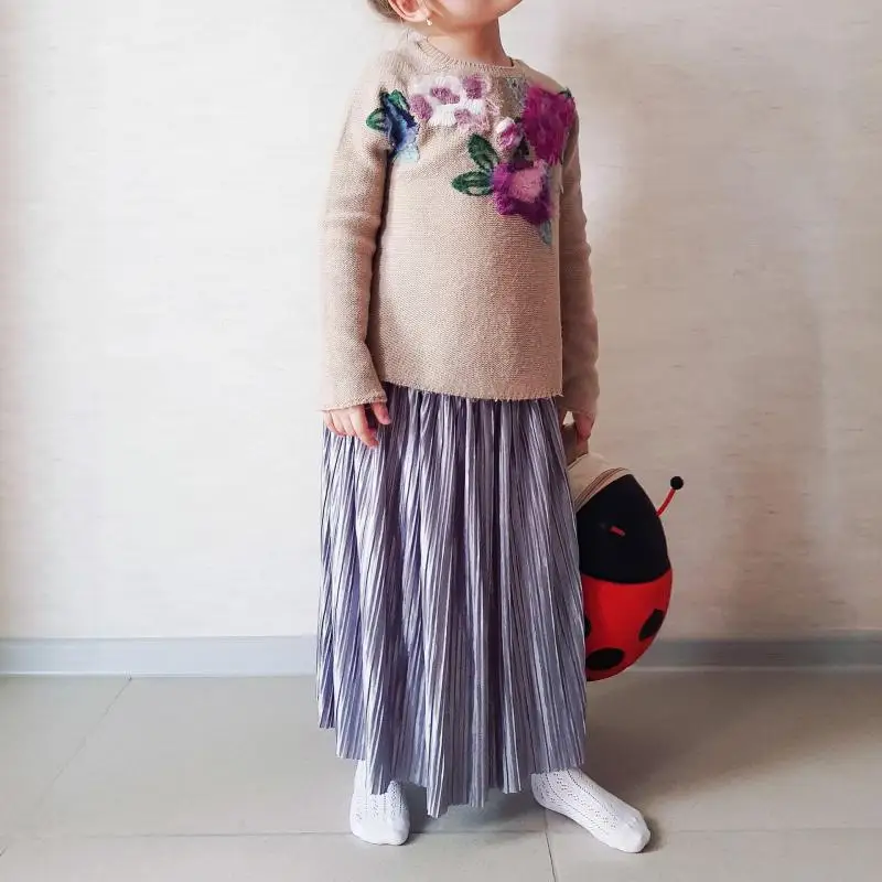 Купи 4-12Y Kids Girls Skirts Summer Autumn Winter Children Clothing Solid Cotton Princess Skirts Party Pleated Long Skirt 4 Colors за 756 рублей в магазине AliExpress