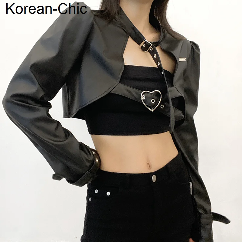 

Women Cool Black Jacket Strap Leather Jacket Female PU Leather Jacket