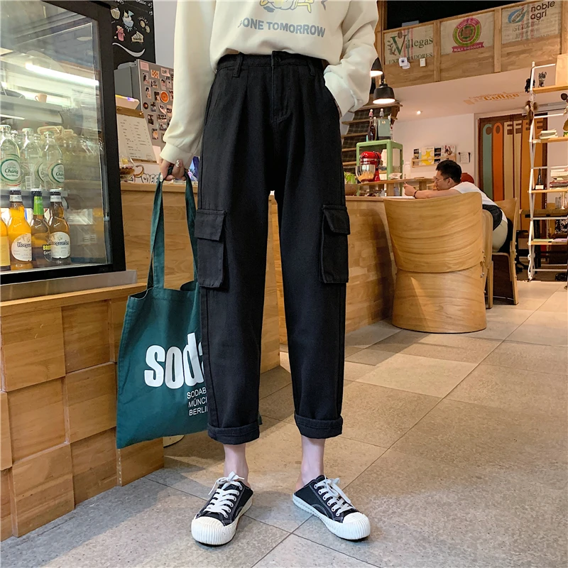 

5622 high waist slim ins tooling wind straight trousers students all-match casual pants