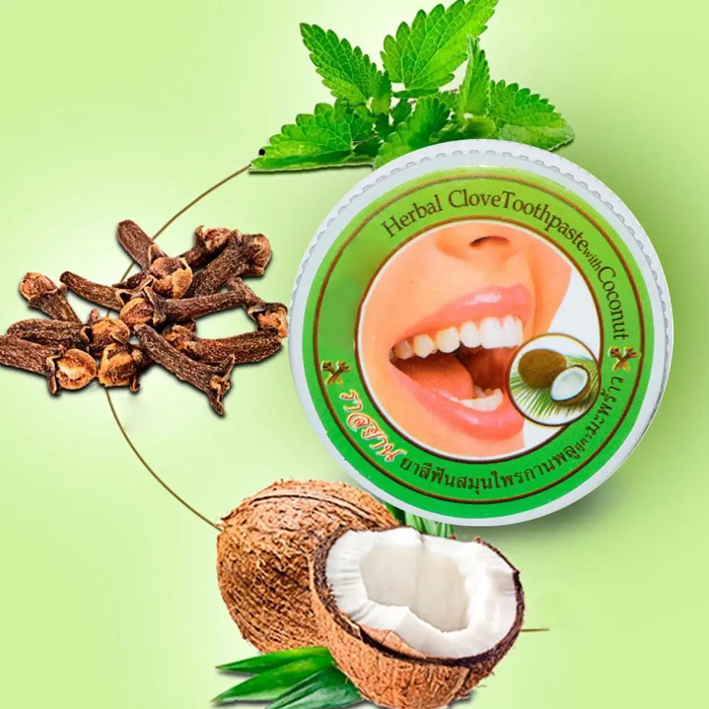

Тайская зубная паста со вкусом кокоса, отбеливающая, очищающая, удаляющая зубные камни, дымчатые пятна, антибактериальная зубная паста
