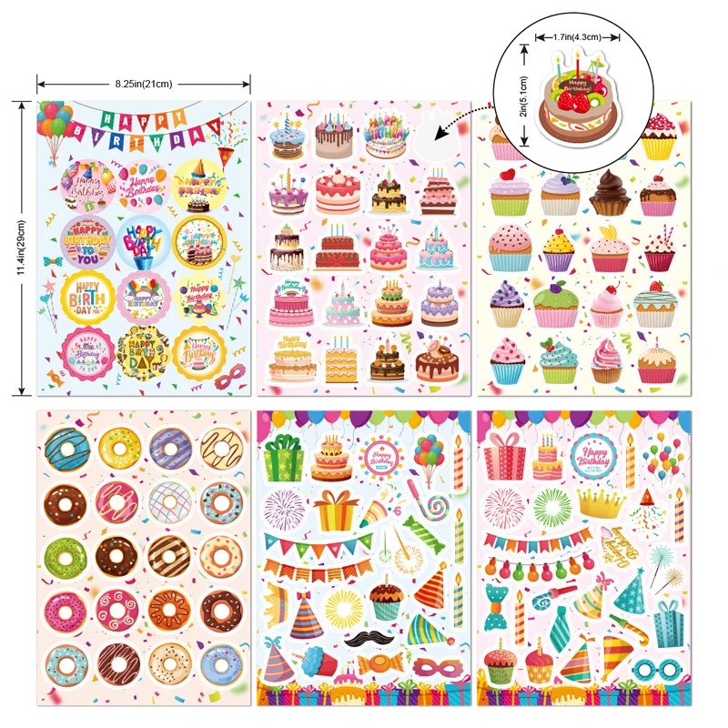 

Birthday Party Cake Donut Ice cream Sticker Label Colorful Birthday Decoration Girl Princess Handmade Props Gift Stationery Gift