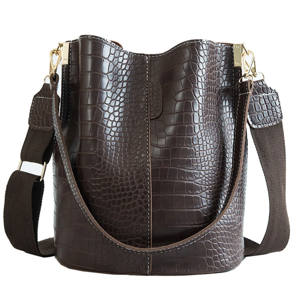 

Сумка-ведро с крокодиловым узором для женщин, винтажная вместительная дамская сумочка через плечо, элегантный кошелек для покупок