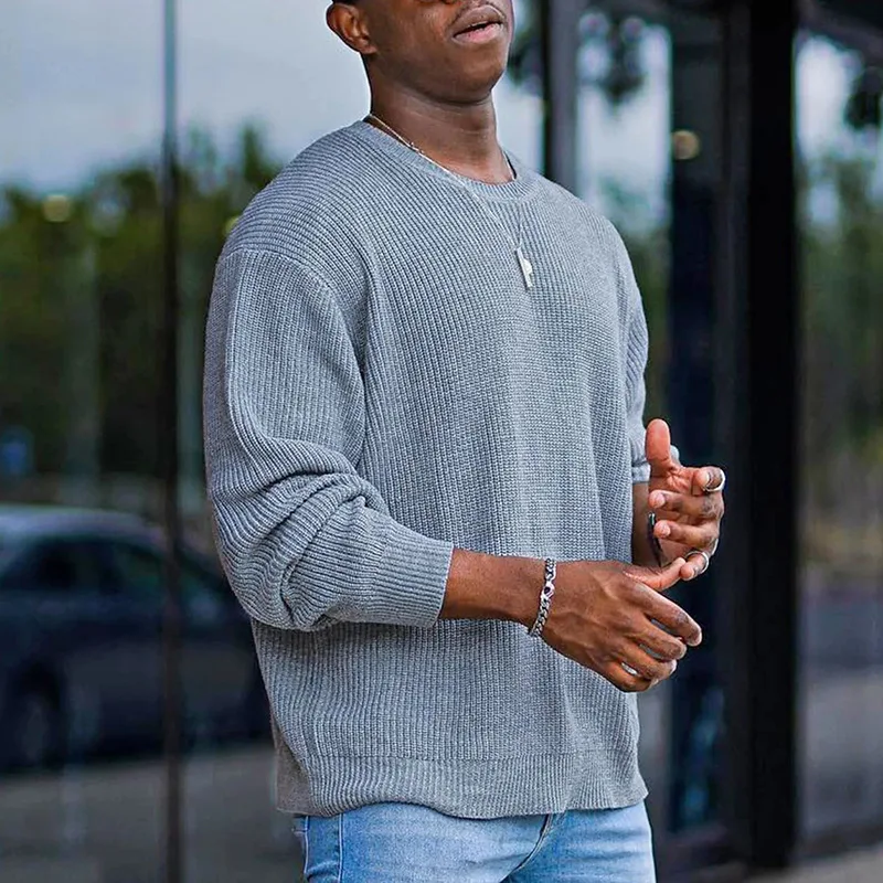 

Мужской свободный трикотажный свитер, сезон осень-зима 2022, трикотажная одежда с длинным рукавом и круглым вырезом