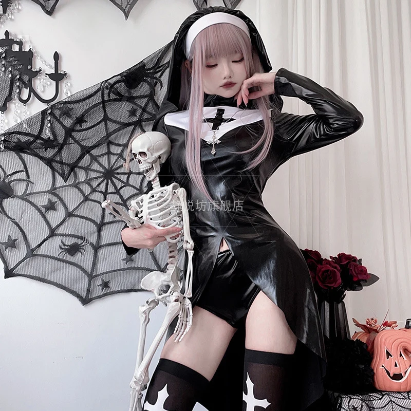 Сексуальное пасхальное платье для косплея монахини готический головной платок с