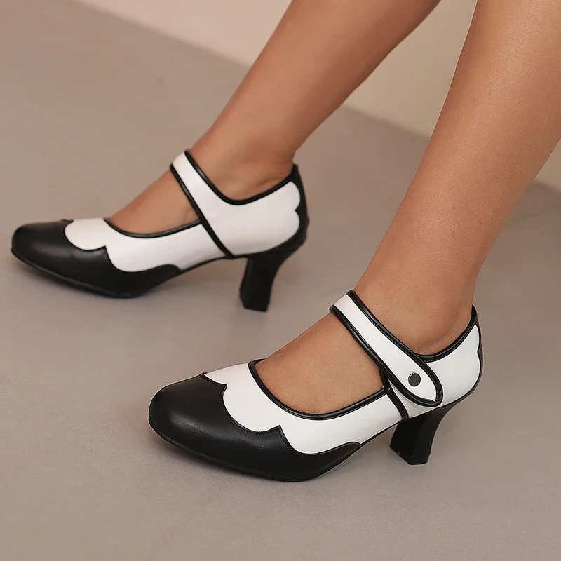 2025 new spring autumn women shoes plus size 22-29cm mixed color pu Mary Jane Shoes thin high-heeled 3 colors pumps