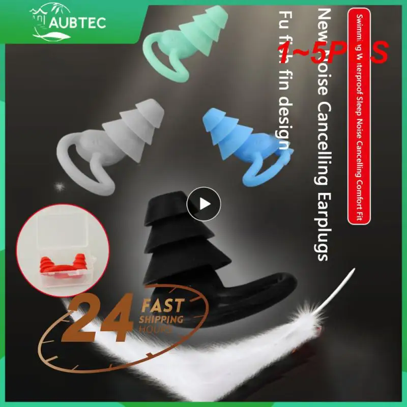 

1~5PCS Soft Silicone Swimming Earplugs Waterproof Dust-Proof Spiral Sleep Soundproof Ear Plugs With Box Diving Water Sports Ear