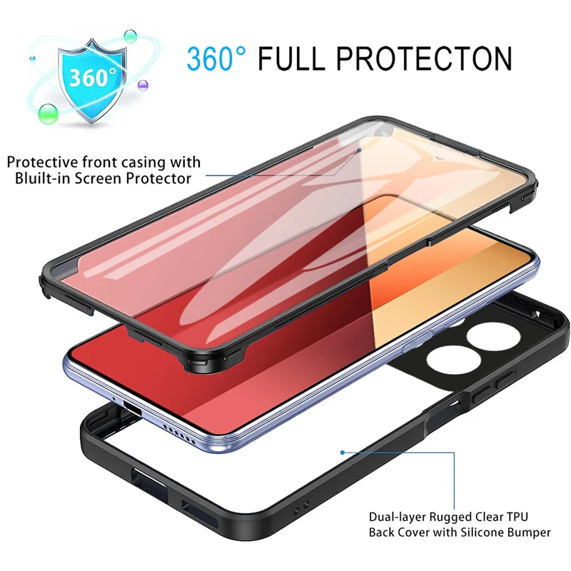 Для Xiaomi Redmi Note 13 Pro 4G Чехол 360 Полностью противоударный прозрачный жесткий чехол из
